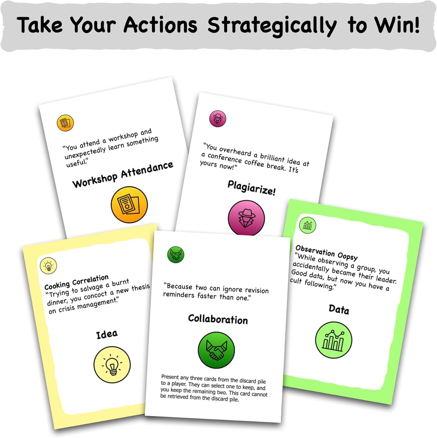 Publish or Perish: A Humorous Party Game About Academia | 3-6 Players | Ages 14+ | Created by Max Bai Ph.D. Peer-Reviewed by Unserious Researchers Almost Approved by Reviewer 2