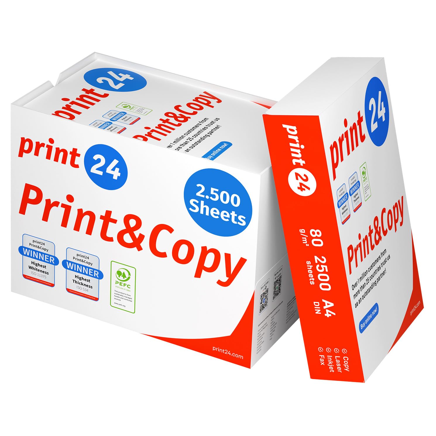 Papier do drukarki, papier do kopiowania, 5000 arkuszy, 10 x 500 A4, 80 g, wysoka biel, CIE 160, zwycięzca testu PEFC, certyfikat ekologiczny