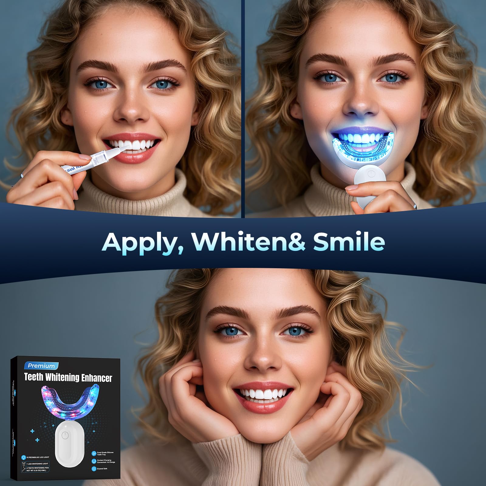Kit Sbiancante Denti Professionale Sbiancamento Denti - TeethBliss kit sbiancante denti con Lampada LED 32X Elimina le Macchie 3 Gel Sbiancante Denti Sicuro per lo Smalto