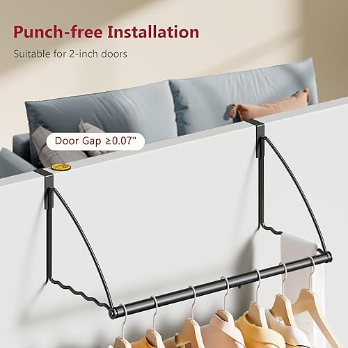 Miniatura 4 de Tajsoon Percha para colgar sobre la puerta extensible y ajustable, percha para colgar ropa sobre la puerta para toallas y abrigos, ganchos para