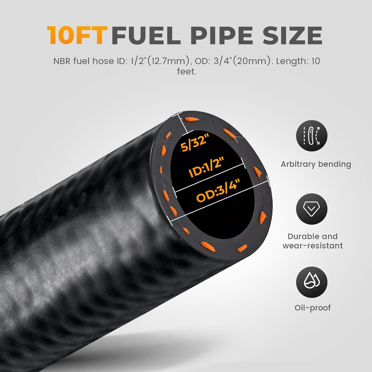 1/2 Fuel Hose Line Kit 10FT with 4Pcs 8AN Push Lock Hose Fitting End for NBR Rubber Fuel Line SAE 30R7 150PSI, Black 2-Stage Barb Black Anodized Aluminum Fuel Line Connector