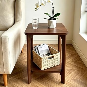 Solid Wood Small Square Side Table for Living Room, Bedroom