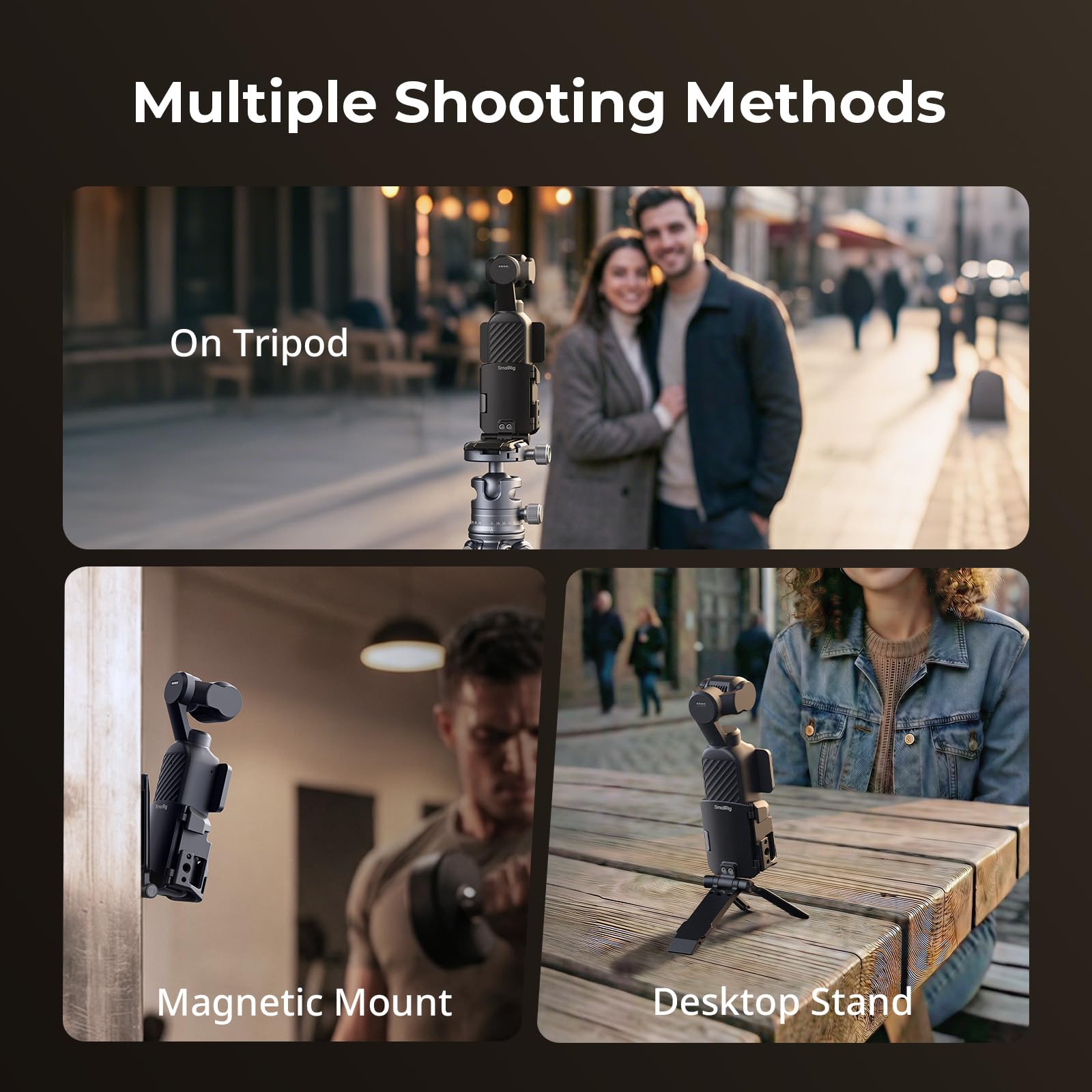 SMALLRIG Magnetischer Stativständer für DJI Osmo Pocket 4/3, 270° Verstellbarer Magnetadapter, 1/4"-20-Gewindebohrungen, Arca-Swiss, Tisch-Vertikalhalterung -6003
