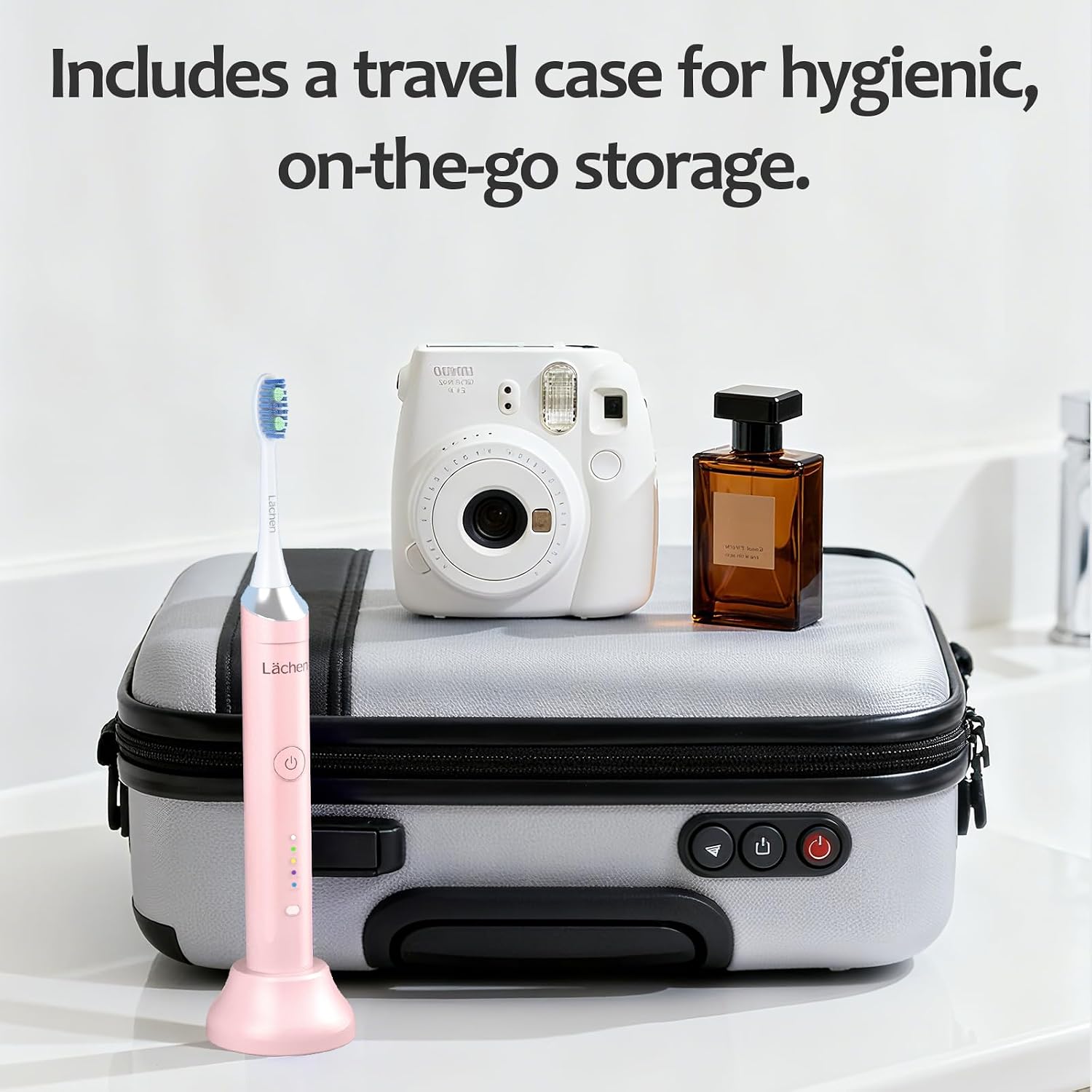 Lächen Electric Toothbrush for Adults – Sonic Rechargeable, 5 Modes & Smart Timer, Travel Case & Wireless Charging, 4 Brush Heads, IPX7 Waterproof (Pink)