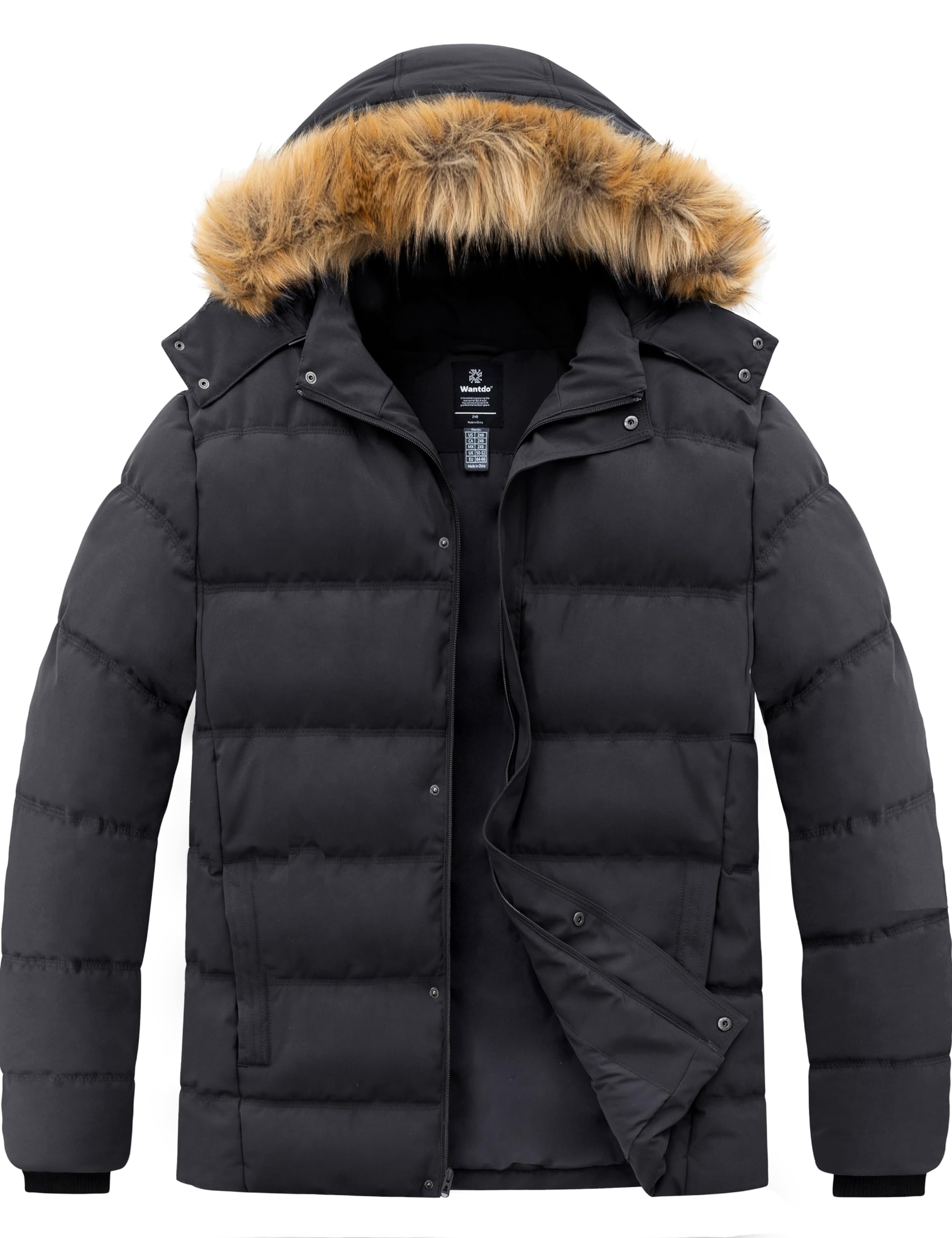 wantdo Men's Big and Tall Hooded Winter Coat Warm Puffer Jacket Thicken Cotton Coat with Removable Hood Dark Grey 4X-Large Big