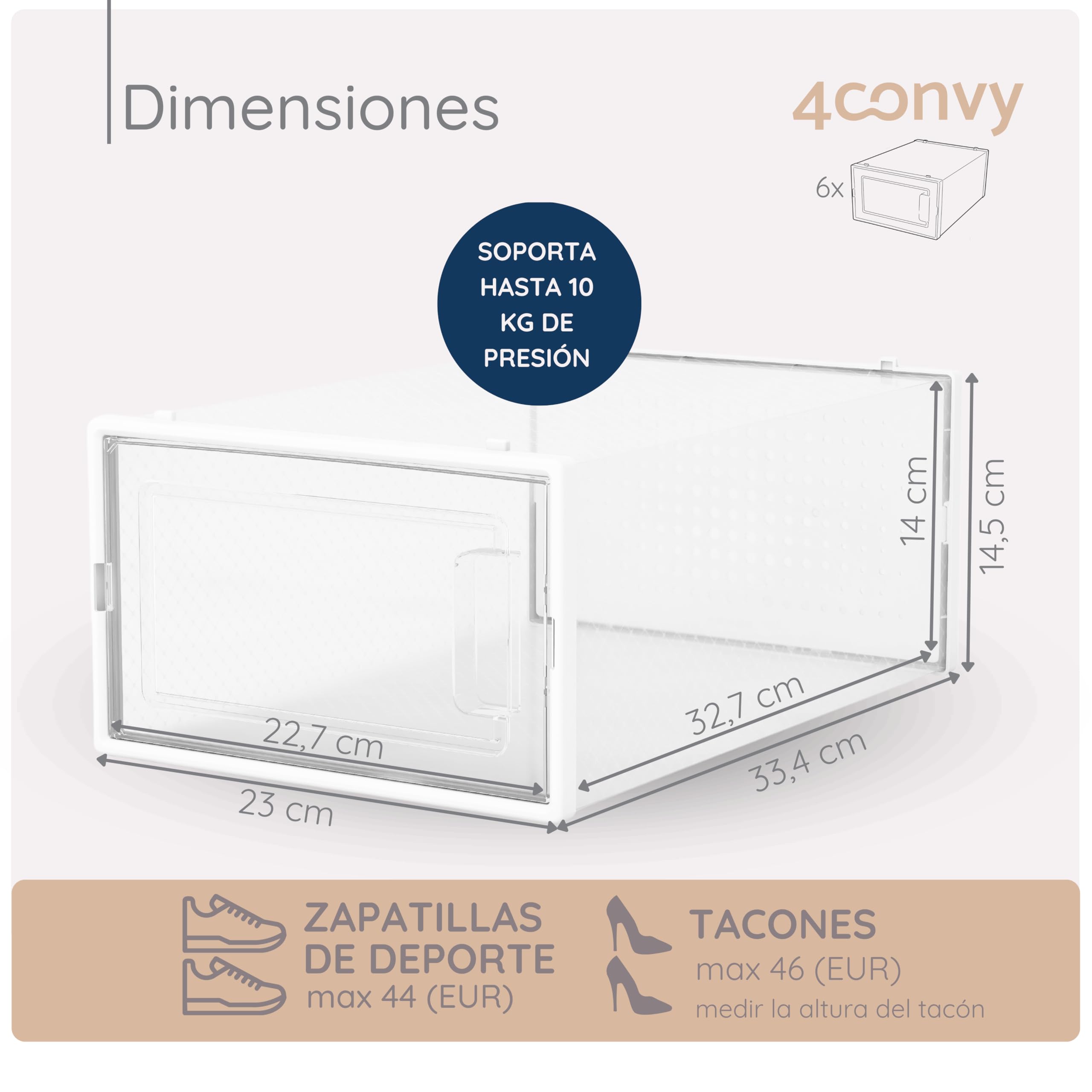 4CONVY Cajas de zapatos apilables plegables - Cajas de almacenamiento de zapatos duraderas - Organizador de zapatos - Cajas transparentes de plástico para armario dormitorio pasillo 6 unidades