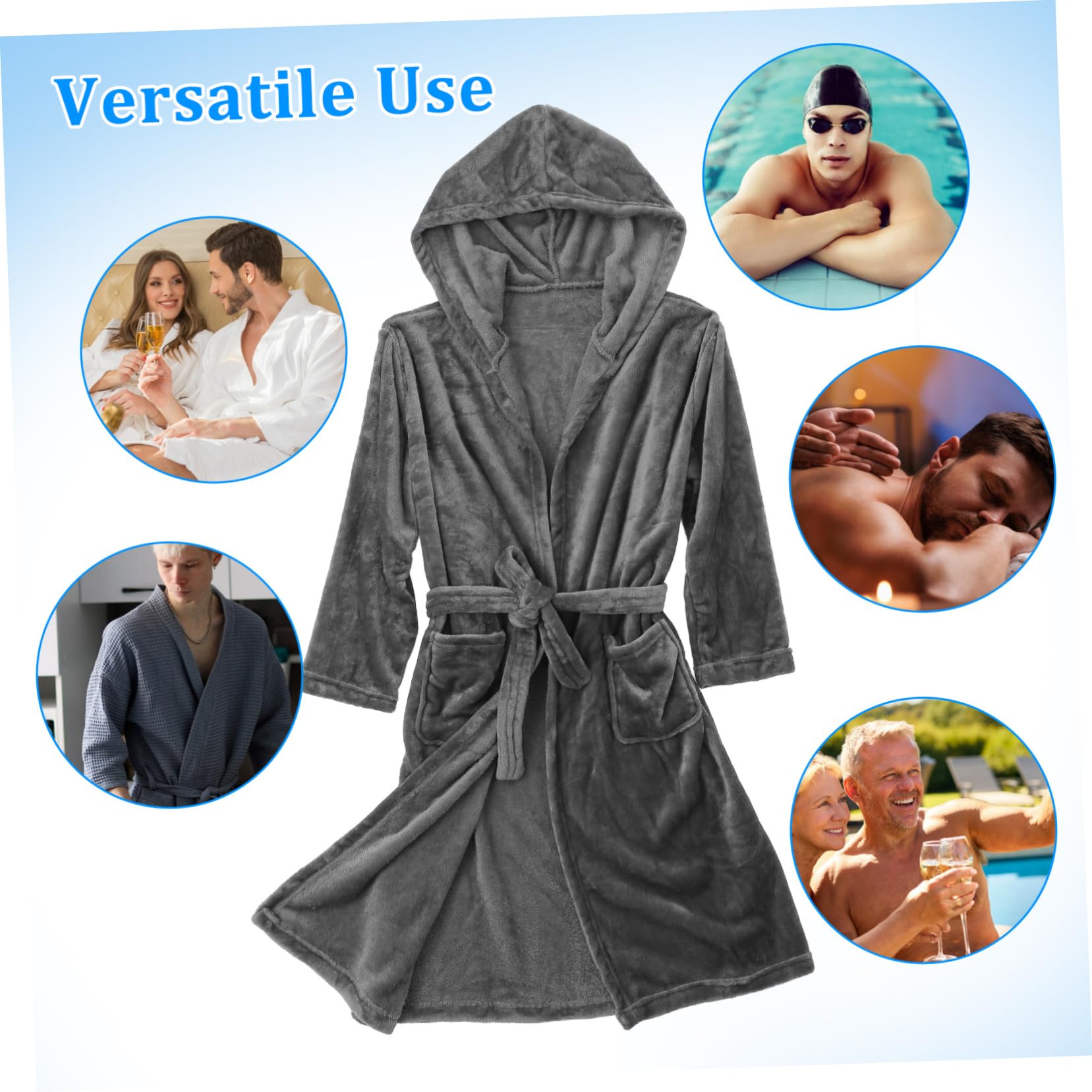 Beavorty Peignoir de Bain Homme Long à Capuche Polyester et Confortable Sortie de Bain et Facile Entretien avec Poches Robe de Chambre Polyvalente pour Spa et Détente