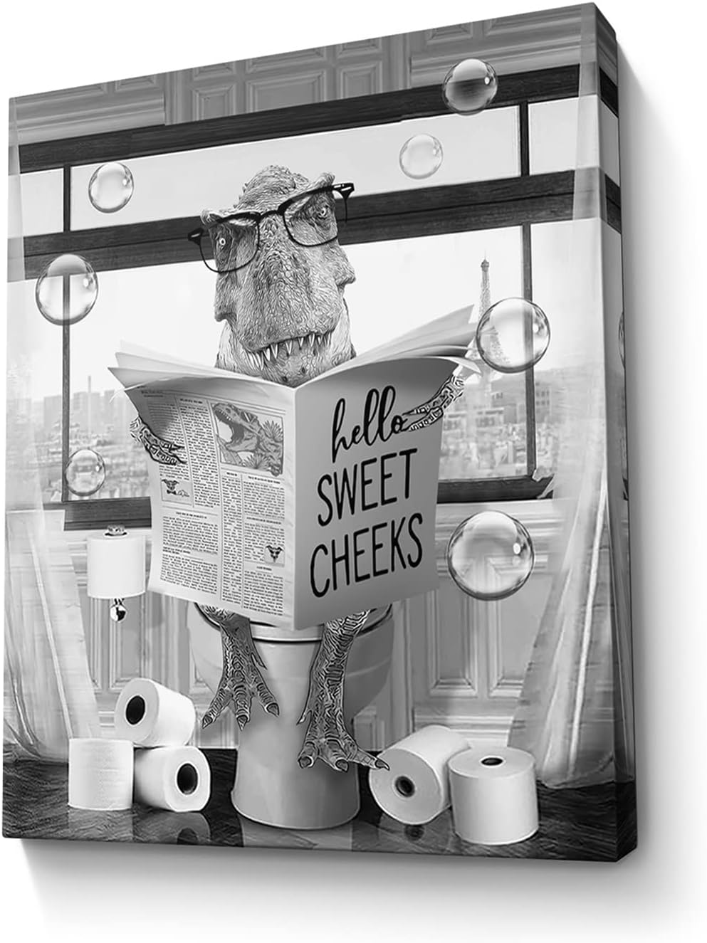 Funny Dinosaur Wall Art Black and White Bathroom Print Farmhouse Bathroom Animals Wall Decor