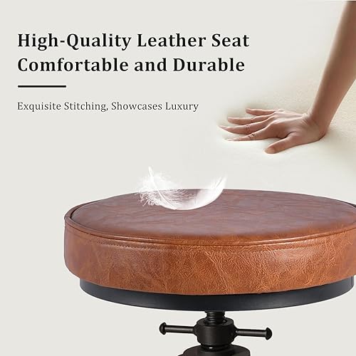 Miniatura 4 de LOKKHAN Taburetes de bar industriales - Taburete de bar giratorio de cuero y metal - De 20 a 27 pulgadas de alto, altura ajustable para encimera,