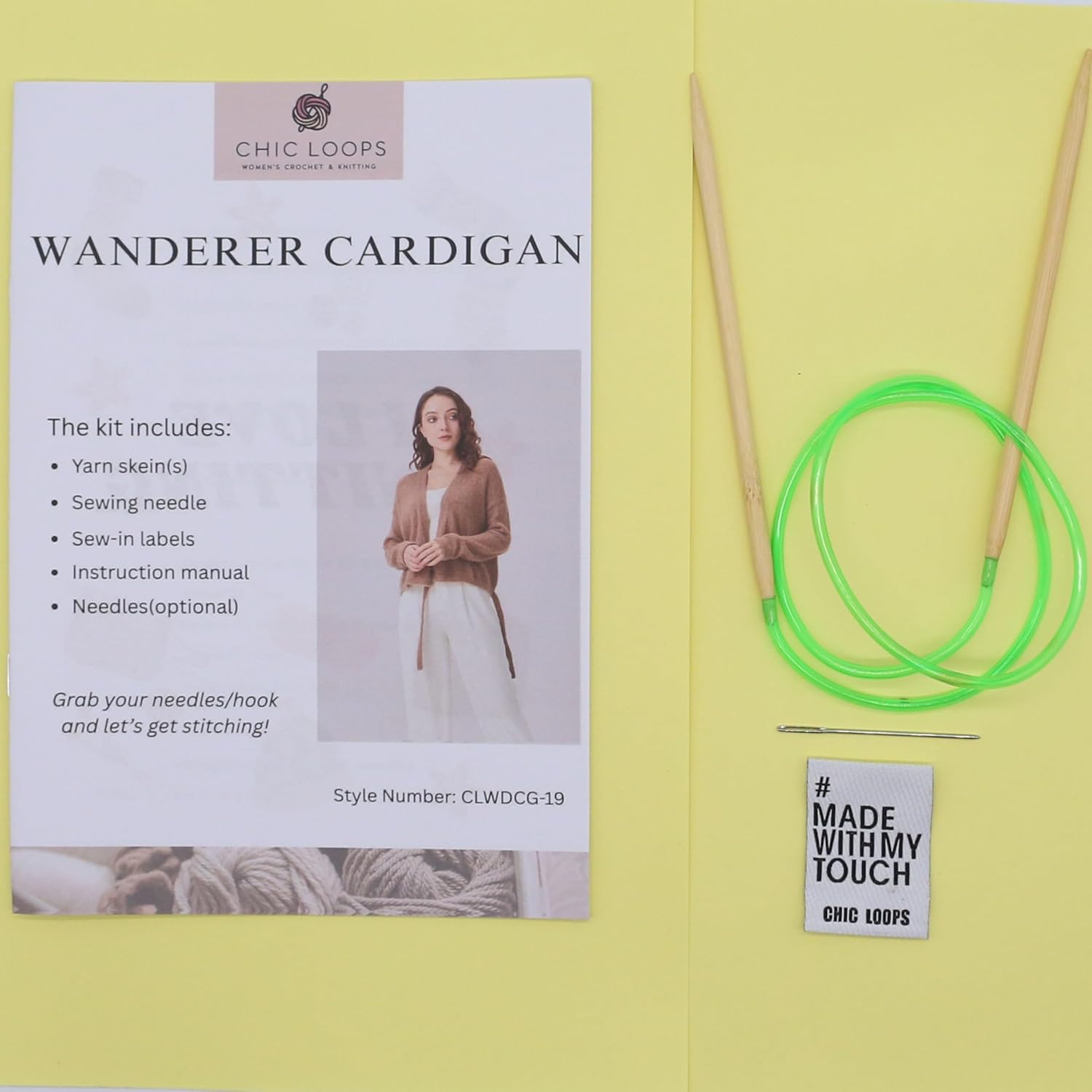 Chic Loops Knitting Kit for Beginners, Knitted Sweater Beginner Crochet Kit for Adults, Crochet Tie Front Long Sleeve Sweater for Womem with Instruction(Mushroom，SA)
