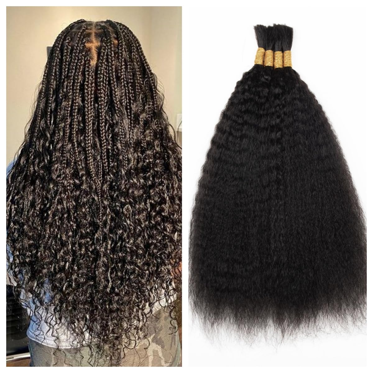 Kinky Straight Human Braiding Hair For Bohemian Braids Wet and Wavy Bulk Human Hair No Weft 100g (1Pack-4PCS) Yaki Straight For Micro Braiding (Kinky Straight(#1B), 18 Inch)