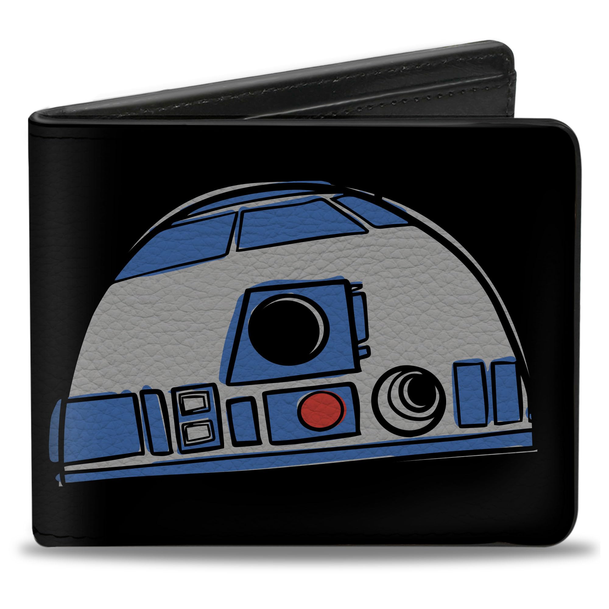 Buckle-Down Men's Wallet, Bifold, Star Wars R2-D2 Head Parts White Black Blue Gray Red, Vegan Leather, 4.0