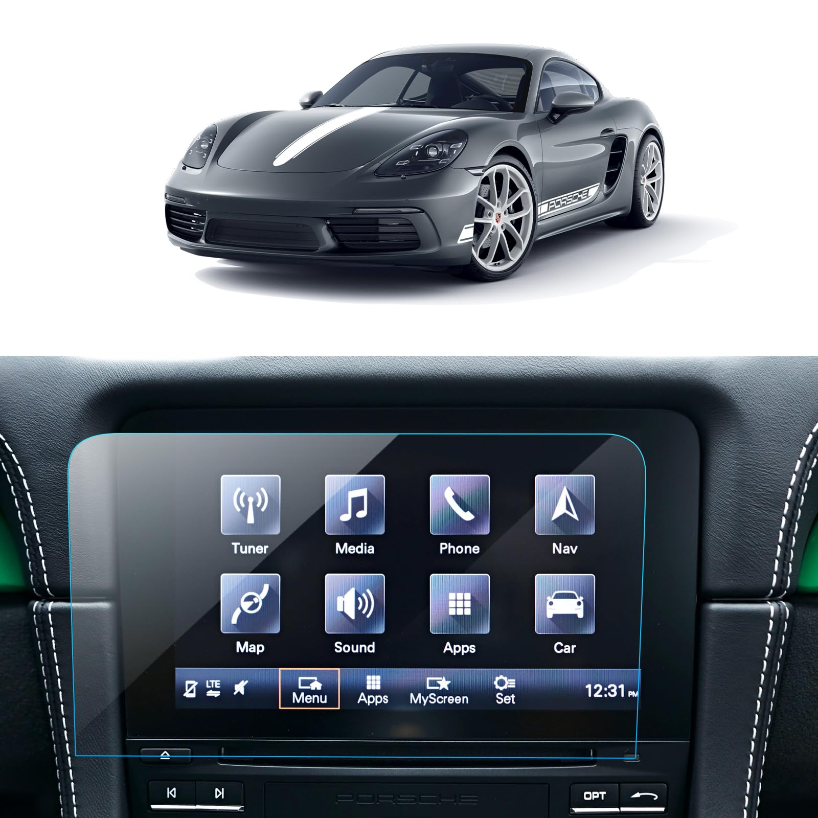 Car Screen Protector for Porsche Cayman(2017-2024)/ Porsche 718 Boxster (2017-2020)/ 911(2017-2020) Accessories Navigation Touchscreen Protector Tempered Glass HD Clear 7''