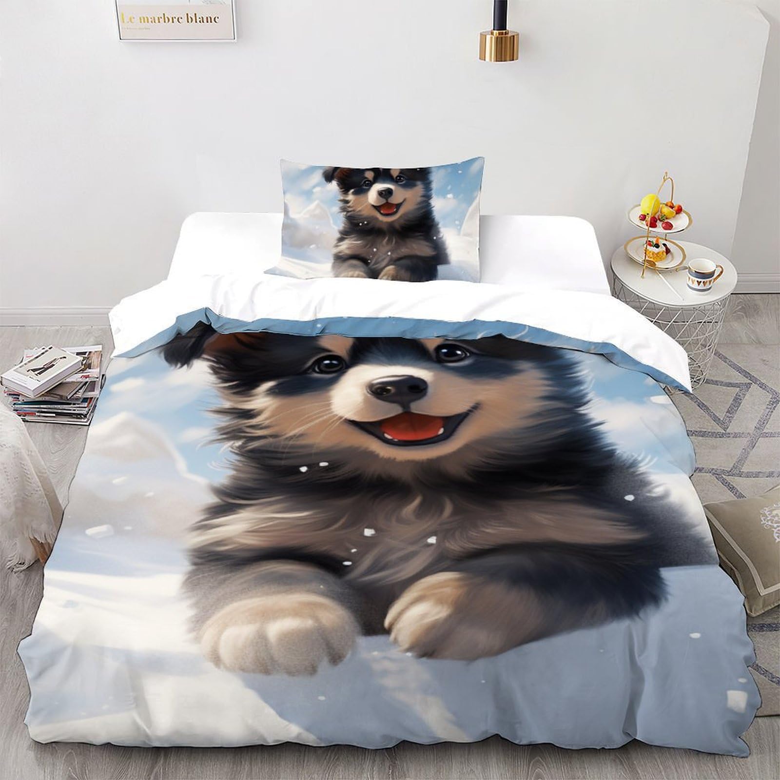 Housse de couette chiot 135x200 cm pour chambre d'enfant douce et chaleureuse