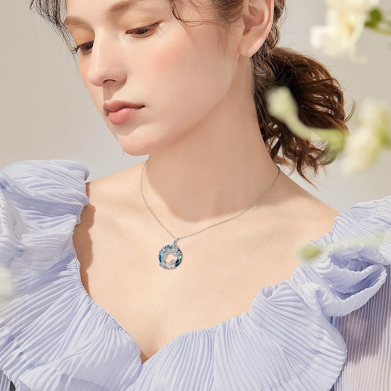 TOUPOP Tree of Life Dog Necklace 925 Sterling Silver Crystal Pet Jewelry Dog Lovers Gifts for Women