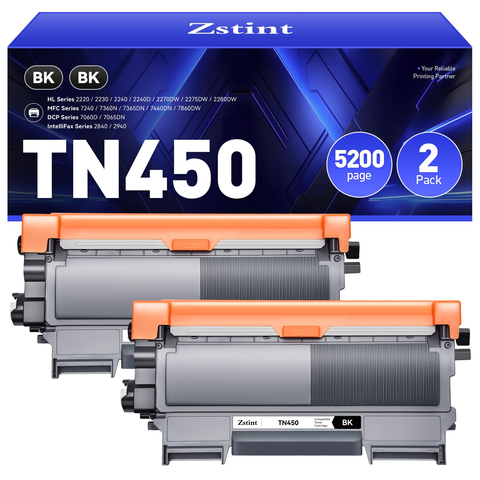 TN450 Black Toner Cartridge High Yield 2-Pack Replacement for Brother TN-450 TN-420 TN420 HL-2270DW HL-2280DW MFC-7360N MFC-7860DW DCP-7065DN HL-2230