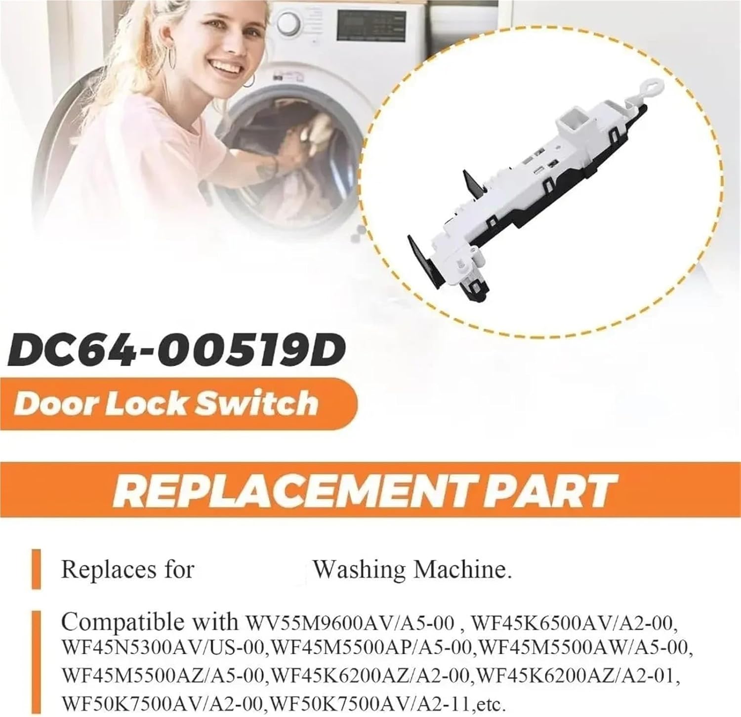 Compatible For Samsung Washer Door Lock Switch Replacement, Replaces DC97-16899A DC64-00519D 4545806 AP6027082 PS11762120