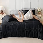 JOLLYVOGUE Ensemble complet de confort 7 Pièces - noir & Lit gris clair dans un sac Ultra-Soft - Alternative pour la perte de vue - Prime 1800 Series avec Conforteur, Draps, Shams & Carcasses d'oreillers
