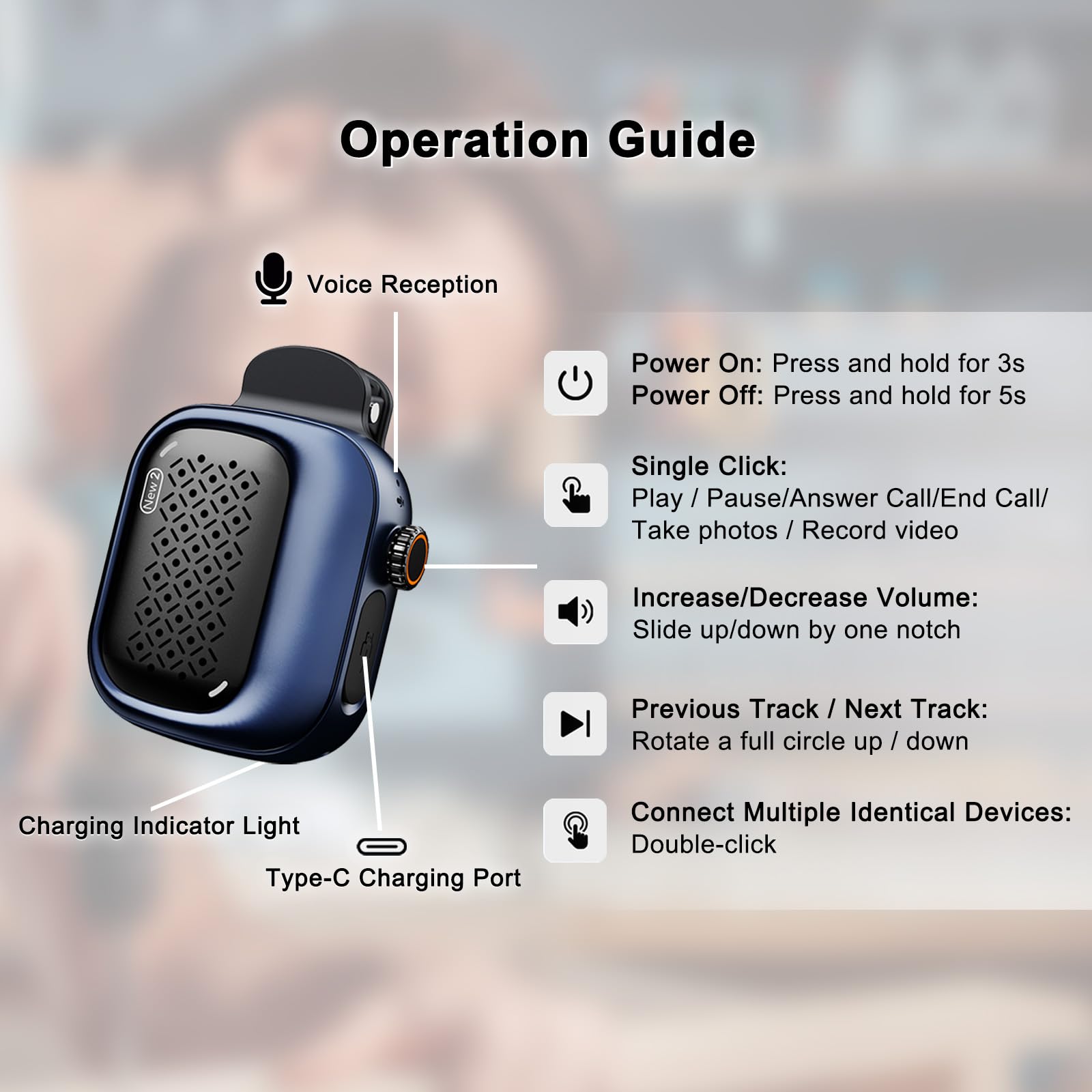 SBUSFGT Altoparlante Bluetooth indossabile, impermeabile IP69, a clip, 3 modi indossabili, ultraleggero, antipolvere, resistente alle alte temperature, per escursioni, nuoto, doccia, attività