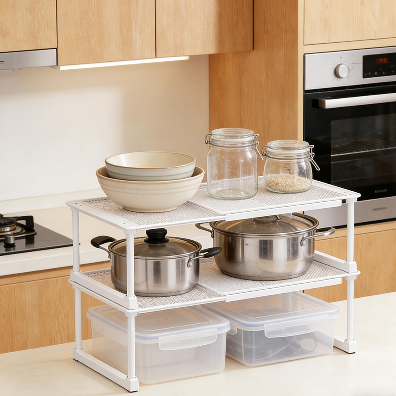 Photo 1 of KOGHUP Expandable Cabinet Shelf Organizer, White (2 Pack)