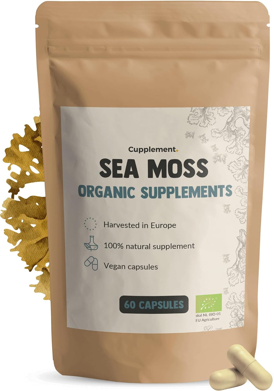 Sea Moss Kapseln 500 mg Biologisch 60 Capsules - Zeemos Irisches Moos Seamoss Seetang Zeewier Meeresmoos-Gel   Immunsystem   Vegan   Ohne Zus tze   Laborgepr ft   60 Tage Vorrat pro