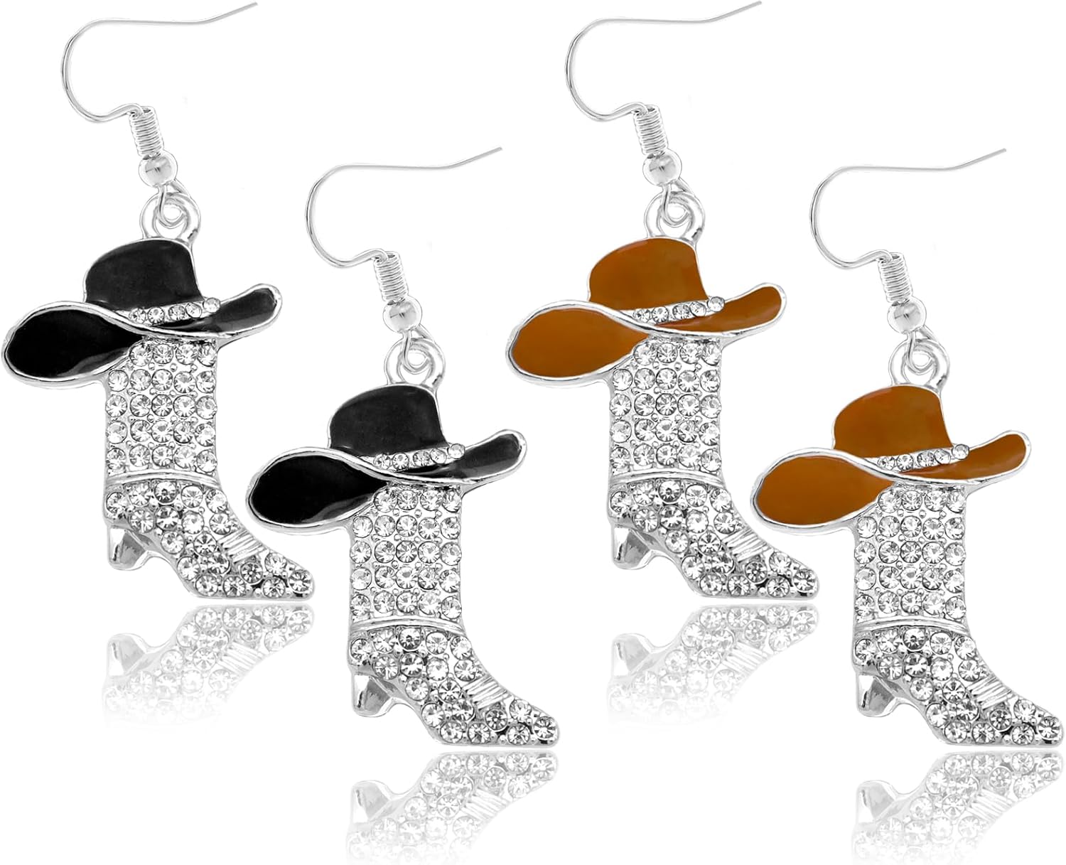 2 Pairs Rhinestone Sparkly Western Boots Dangle Earrings Cowgirl Cowboy Enamel Hat Bohemian Rodeo Boot Drop Dangle Earrings for Women