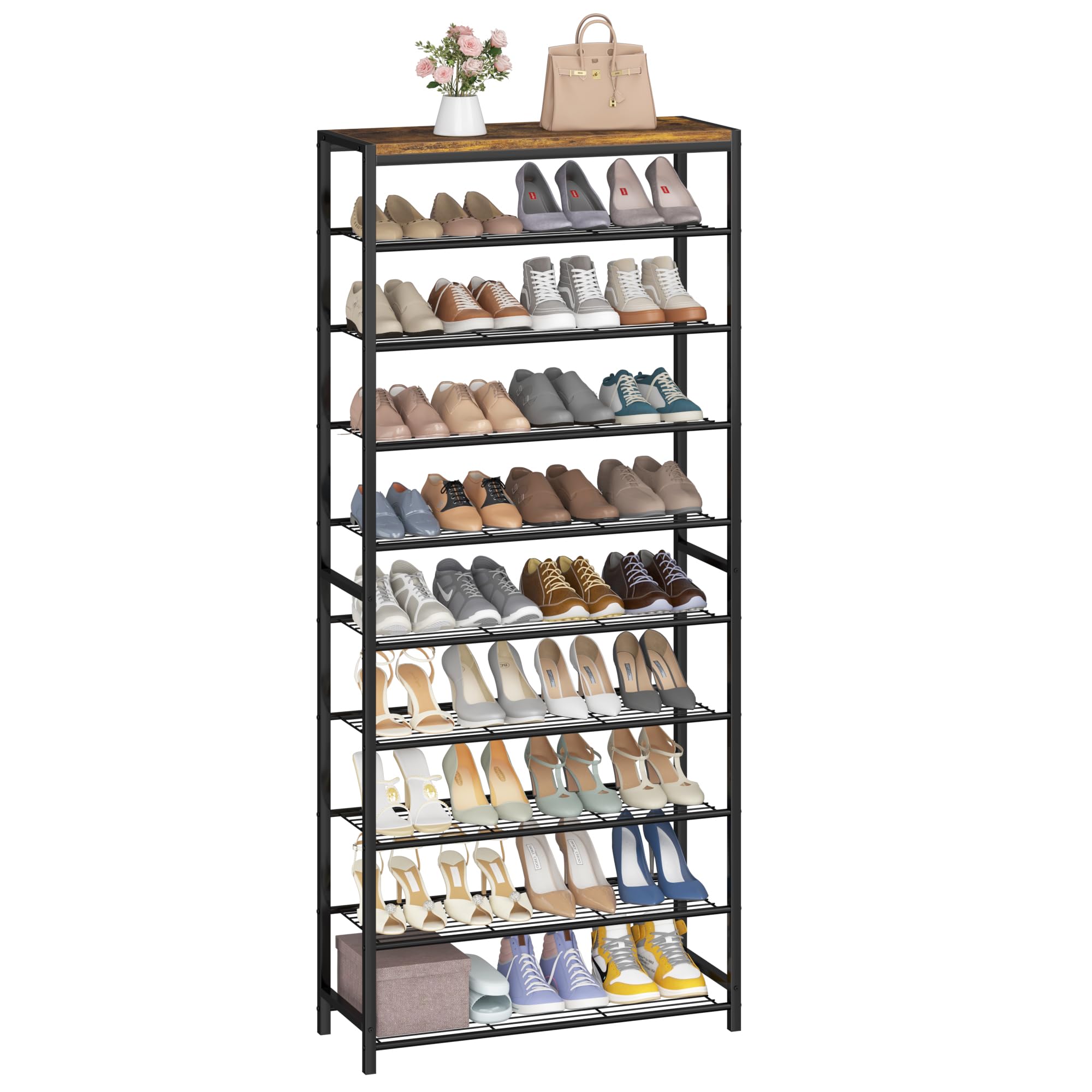 Support à chaussures autonome marron 10 niveaux anti-encombrement