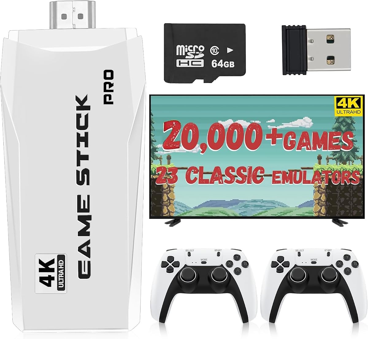New Retro Game Console, Classic Video Games with 4K HDMI, 20,000+ Games and 23 Emulators, Upgraded Dual 2.4G Wireless Controllers for Game Console