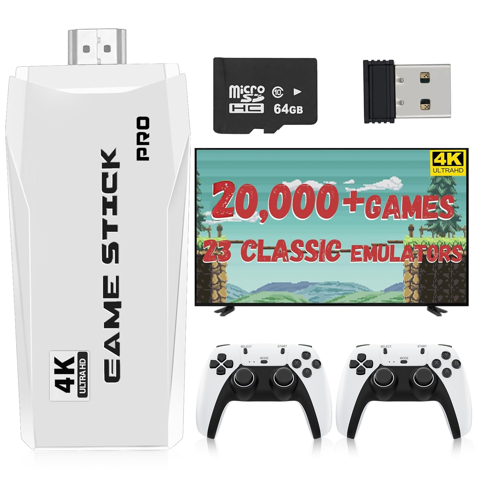 New Retro Game Console, Classic Video Games with 4K HDMI, 20,000+ Games and 23 Emulators, Upgraded Dual 2.4G Wireless Controllers for Game Console