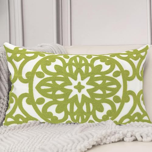 Funda de cojín decorativa lumbar bordada de 12 x 20 pulgadas, diseño clásico de mandala elegante, color verde aguacate, para sofá, cama, sala de