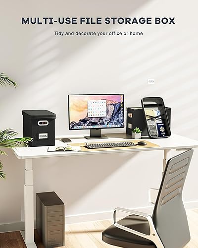 Miniatura 6 de Oterri Caja organizadora de archivos con tapa, caja de archivos colgante con bolsillo de malla, caja organizadora de documentos para archivos de