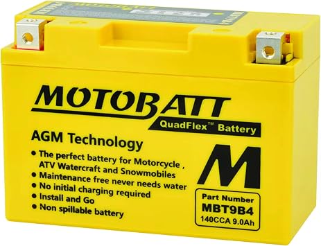بطارية MotoBatt DB الكهربائية MBT9B4 الجديدة لـ Motobatt 9Ah و Yam-R7 1999 و Tx660X و R و Z Eu 04-13 و Mt-03 06-13 و Yzf-R6 و R6S 01-09 و Yp400 Majesty 04-14, Yfm70R Raptor 06-14 CT9B4 YT9B-BS