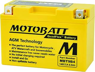 MotoBatt DB Electrical MBT9B4 New Battery For Motobatt 9Ah, Yam-R7 1999, Tx660X, R, Z (Eu) 04-13, Mt-03 06-13, Yzf-R6, R6S 01-09, Yp400 Majesty 04-14, Yfm70R Raptor 06-14 CT9B4 YT9B-BS
