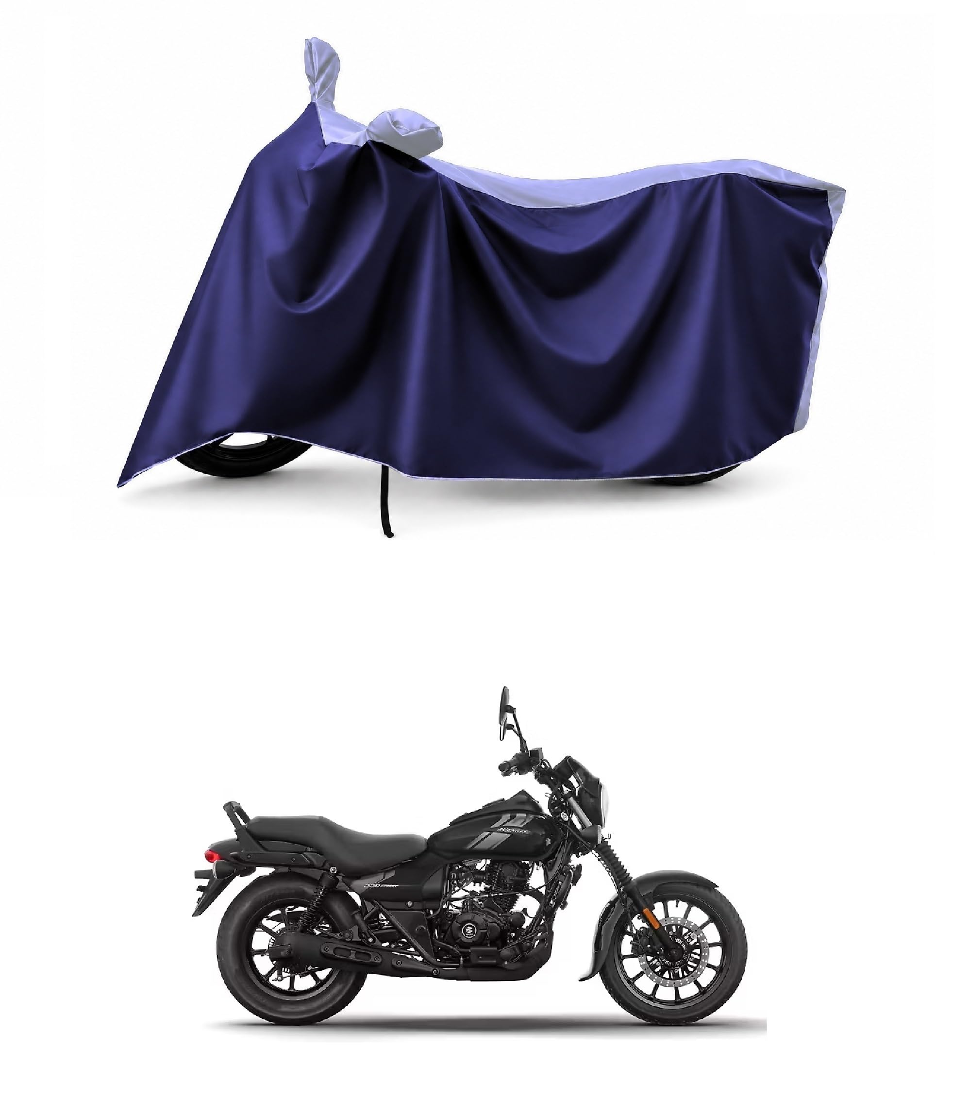 Two Wheeler - Bike Cover for New Bajaj Avenger Street 220 Bike Cover with Water-Resistant and Dust Proof Premium 210T Fabric_Gray Stripe_Navy Body-image-23
