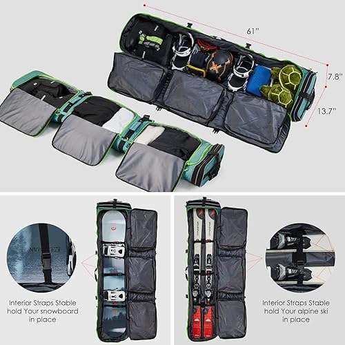 Miniatura 37 de XCMAN Bolsa acolchada de snowboard de longitud ajustable de 63 a 75 pulgadas, bolsa acolchada para viajes aéreos