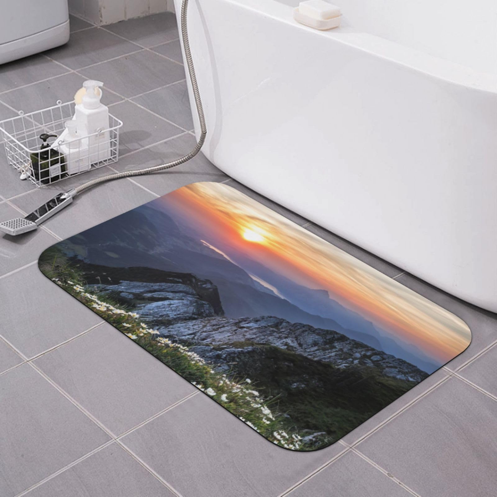 Tapis de bain super absorbant en terre de diatomées avec motif floral