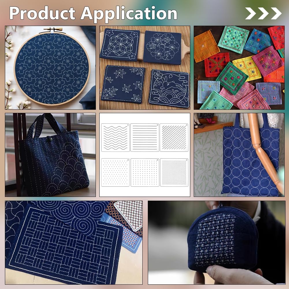 BENECREAT 6Pcs Acrylic Sashiko Stencil, Dots, Lines, Slashes Acrylic Embroidery Tool Drawing Line Template for Hand Quilting and Embroidery, 3mm Thick