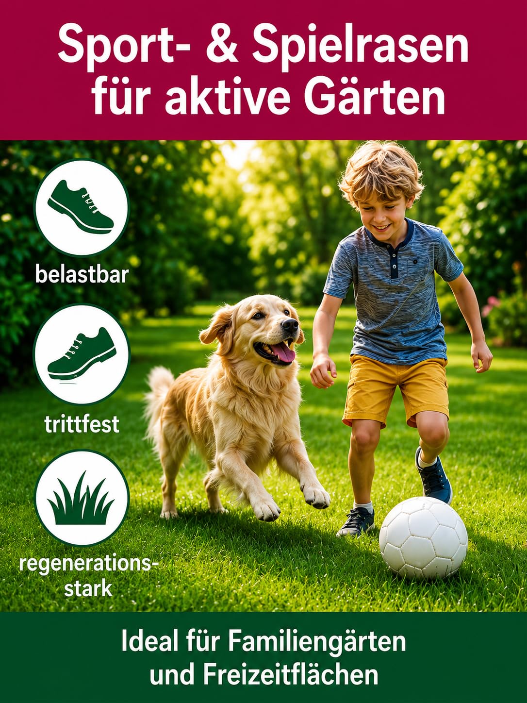 Sport- und Spielrasen Rasensamen 10 kg für ca. 250 m² – für Nachsaat & Neuansaat, schnellkeimender Spielrasen zur Rasenreparatur, strapazierfähiger und schnellkeimender Gartenrasen