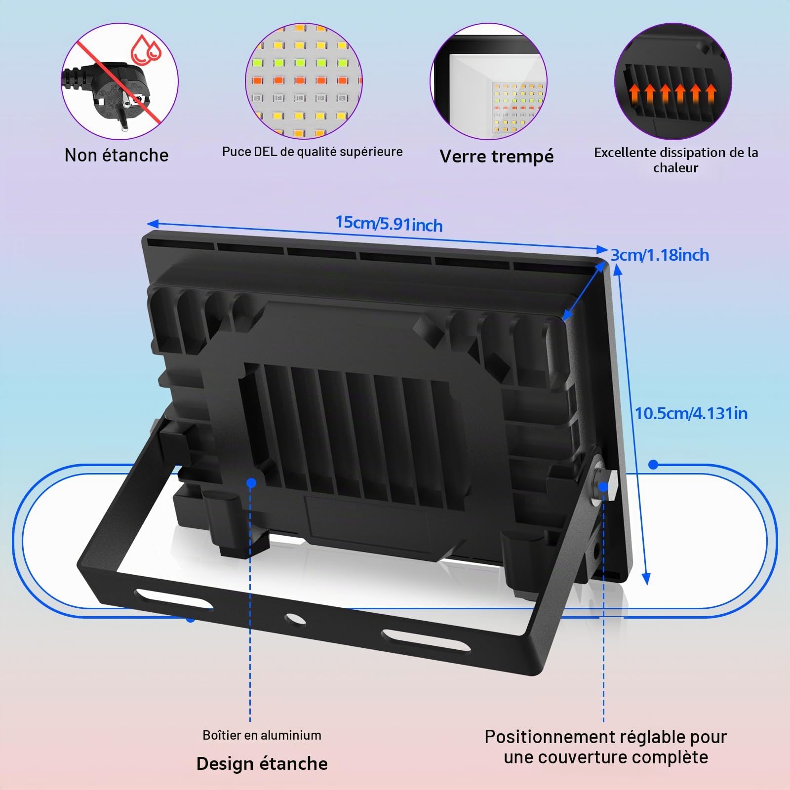 Projecteur LED Extérieur Couleur, T-SUNUS 30W Projecteur LED RGB avec APP Bluetooth et Télécommande, IP66 Etanche, Spot LED RGB Extérieur Pour Jardin Festival Noël