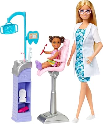 Barbie Careers Playset, Dentist Set with Blonde Fashion Doll & Patient Small Doll, Exam Chair, Sink Station & Accessories