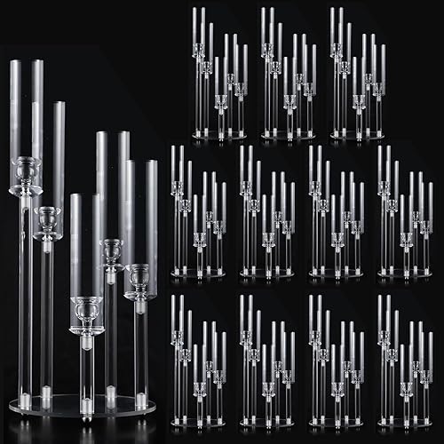 Miniatura 16 de Centros de mesa acrílicos de 5 brazos para bodas, candelabros de piso con pantalla extraíble para fiesta de Navidad, chimenea, día de San Valentín