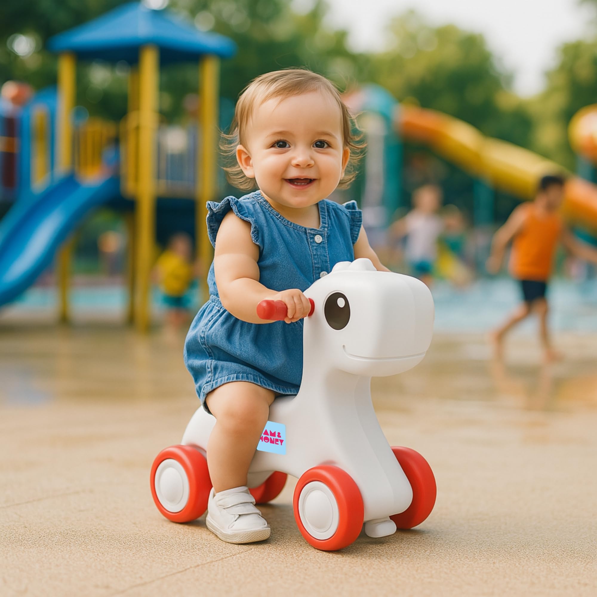 Amazon Brand - Jam & Honey Baby Pony Push On Ride On for Kids | Backrest | Easy Grip | Four Wheel | Durable and Safe | Non-Toxic | Portable | Lightweight | Animal Theme | 1-4 Years Old | Red & Grey 2
