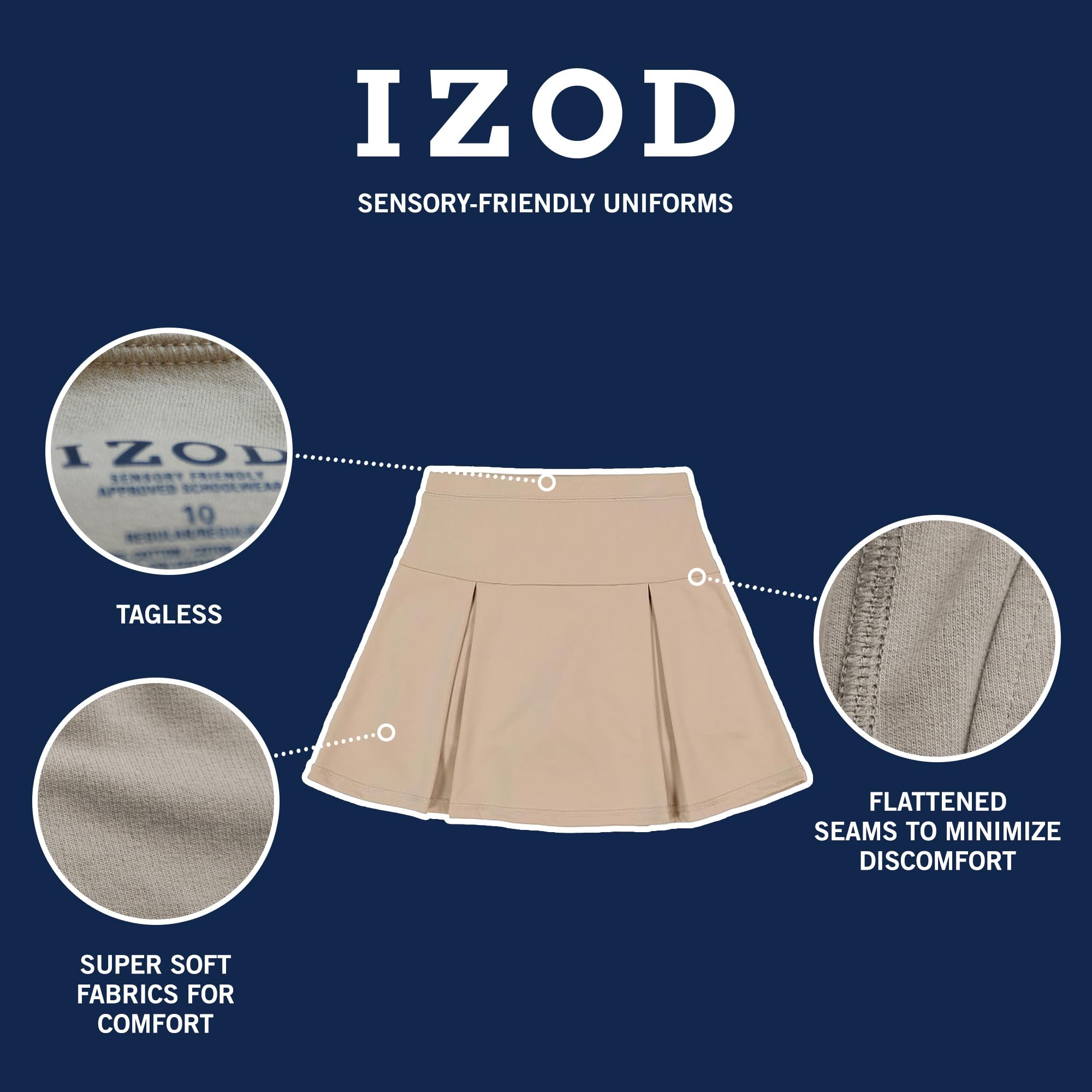 Izod School Uniform Sensory-Friendly Pleated Scooter Falda Scooter Niñas
