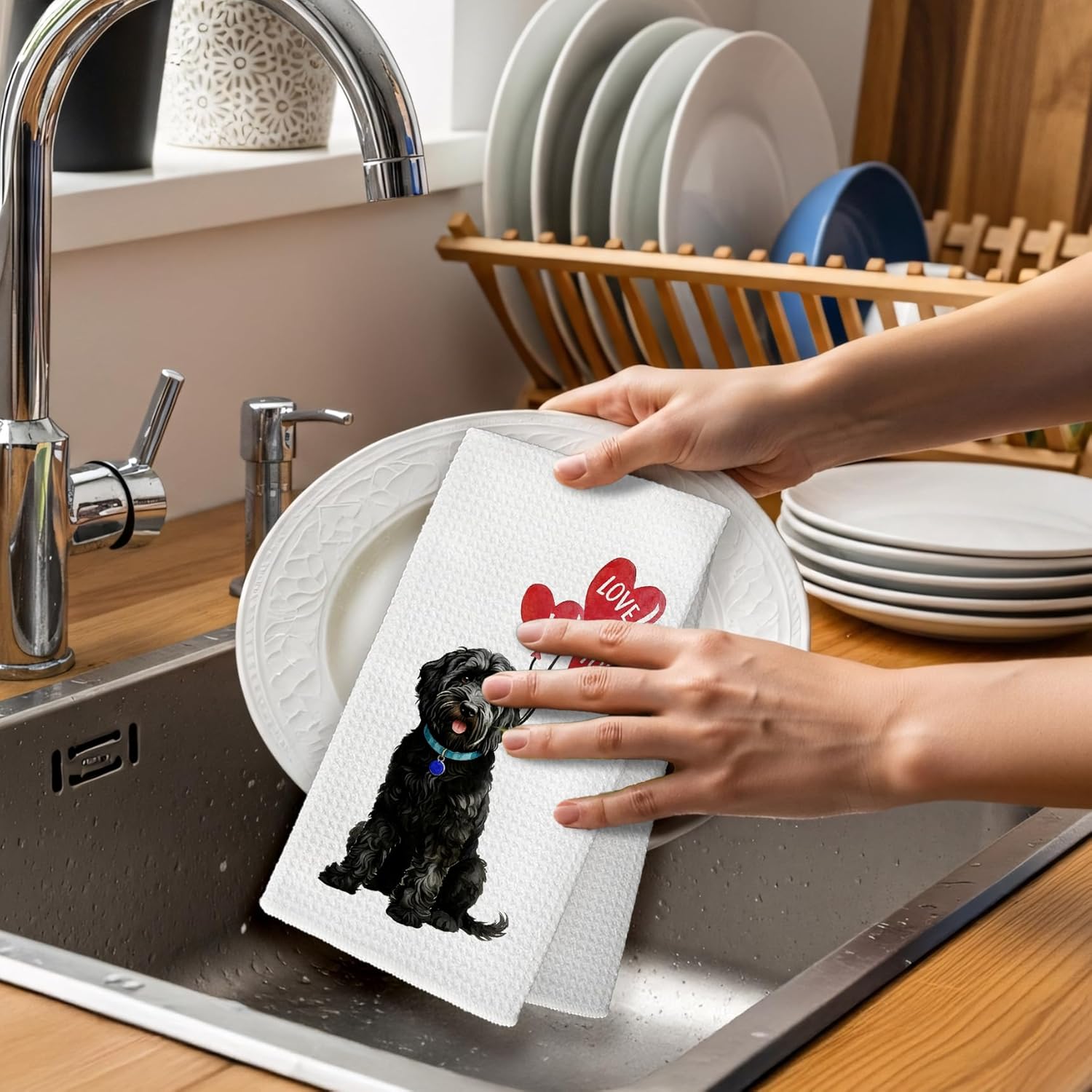 Black Goldendoodle Gifts Dog Kitchen Towels, Valentines Gifts for Goldendoodle Lovers Hand Towel, Balloon Black Golden Doodle Decorative Tea Dish Towels for Kitchen, Dog Bathroom Decor, 16x24in - Image 4