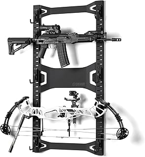 Savior Equipment Horizontal Steel Wall Mount Firearm Rifle Display Rack, Compound Bow Shotgun Carbine Gun Sword Tactical Vest Gear Hanger Free-Standing Indoor Storage Organizer, 10 Mounting Hooks