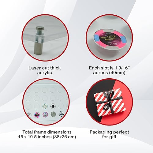 Miniatura 3 de Soporte de exhibición de fichas de casino para 24 fichas o monedas | Vitrina de pared para fichas de póquer - Marco de exhibición de acrílico