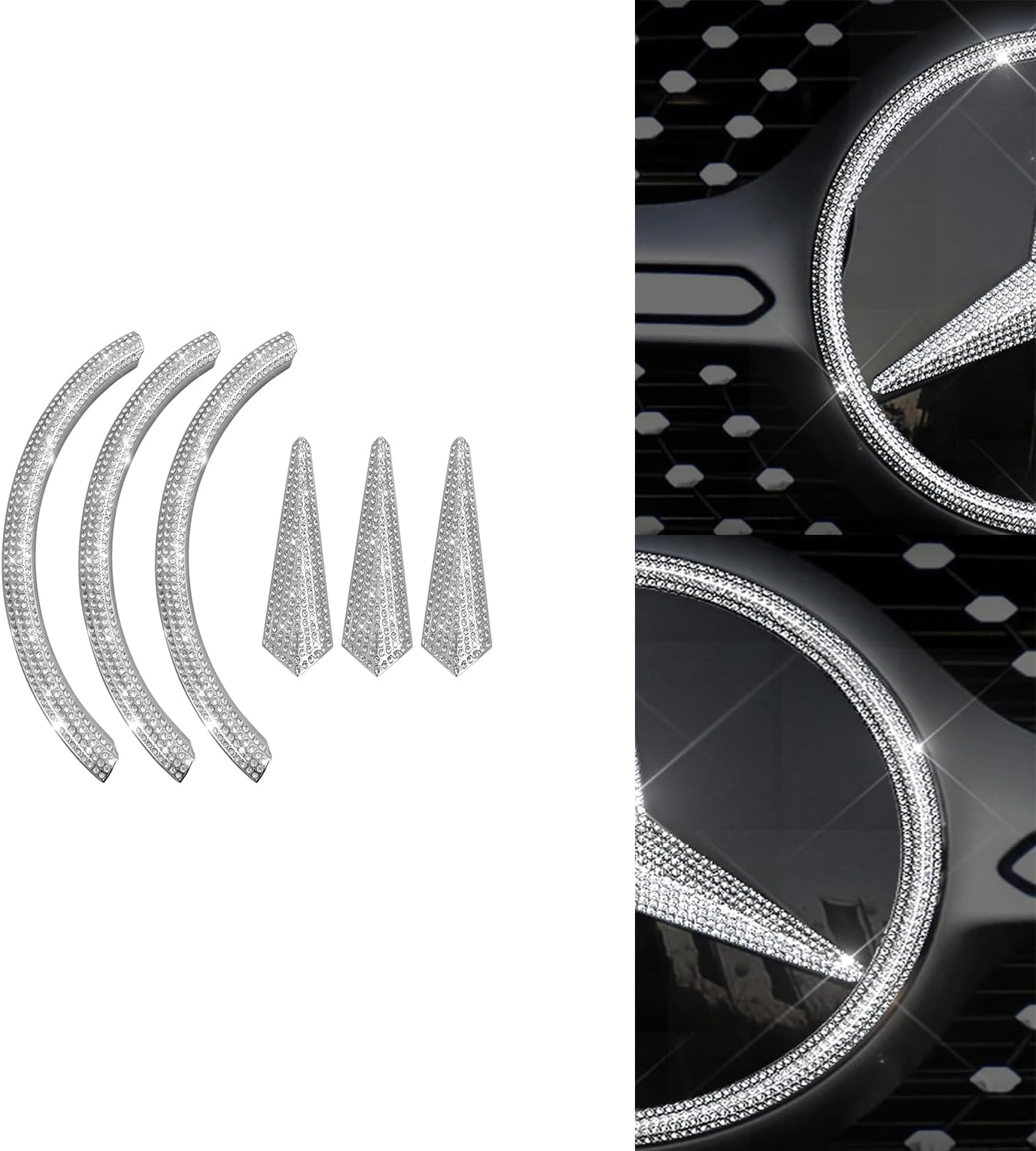 Car Front Emblem Sign Logo Bling Cover Decal Compatible with Mercedes Benz External Accessories Rhinestone Decorative Sticker (Small,Fit for A B CLA C300 E CLS S GLA GLK Series)