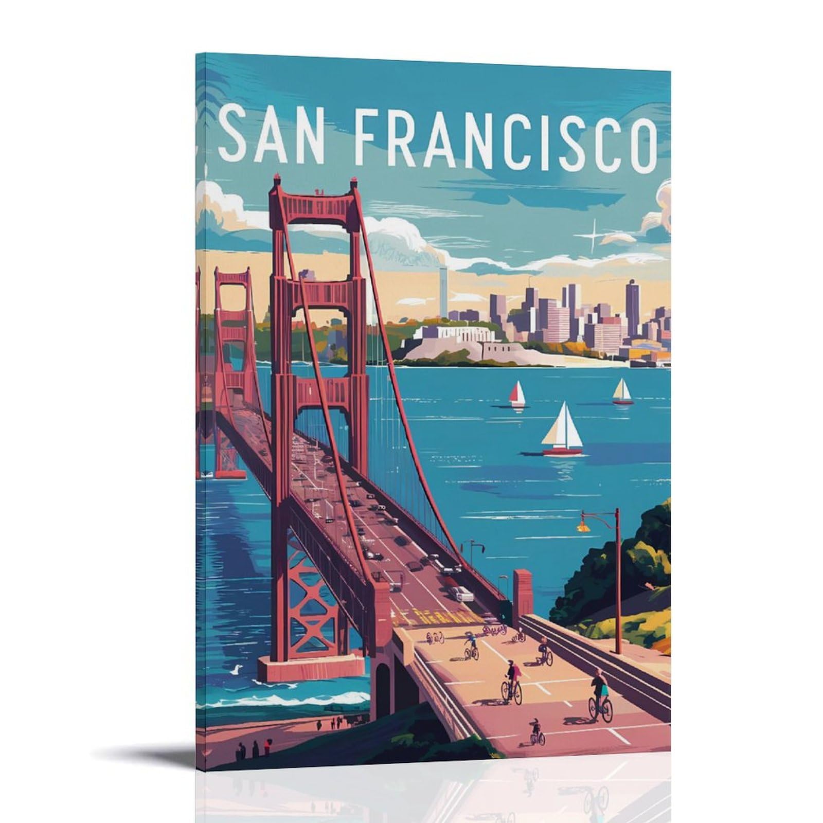 Ouweri Frame-Style San Francisco Vintage Travel Poster Painting On Canvas Wall Art Scroll Picture Print Living Room Walls Decor Homes 16X24inch(40X60cm)