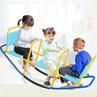 Teeter Totter,Seesaw,Seesaw for Kids Outdoor for Ages 4-12,Kids Seesaw Teeter Totter, 3-Person Heavy Duty Metal Playground Equipment for Backyard, Indoor Outdoor Rocking Fun