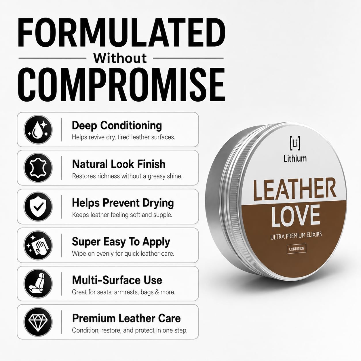 Leather Love – El mejor acondicionador de piel en el planeta, trae piel vieja de vuelta a la vida, todos los ingredientes naturales mezclados con ciencia seria, restaura, rehidrata, protege (8 oz)